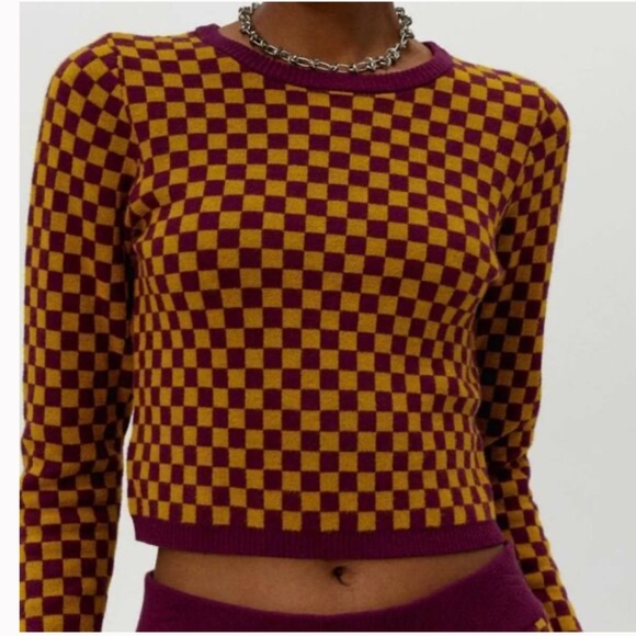 Daydreamer Fig Check Cropped Sweater Size Medium - Picture 11 of 11